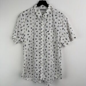 Michael Bastian Shirt Mens L Nautical Novelty Print‎ Button Down Short Sleeve
